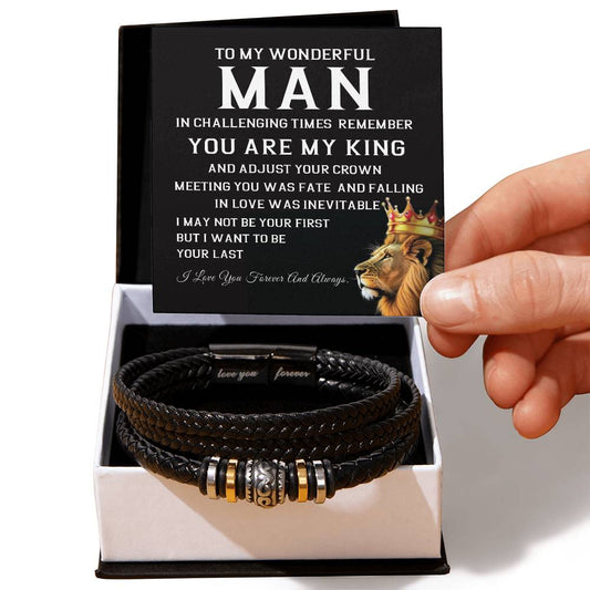 To My Wonderful Man, King And Crown Reminder Bracelet My Last Love Bracelet For Him Sentimental Bracelet For Boyfriend Heartfelt Gift For Amazing Man Bracelet For A Wonderful Man Sentimental Message With Bracelet