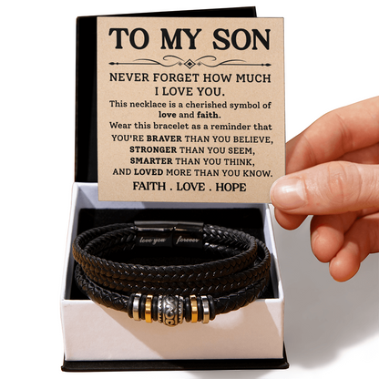 "To My Son - Faith, Love, Hope - Cross Necklace for Strength and Love Reminder"