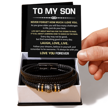 Leather Son Bracelet Gift from Dad Message Card Box