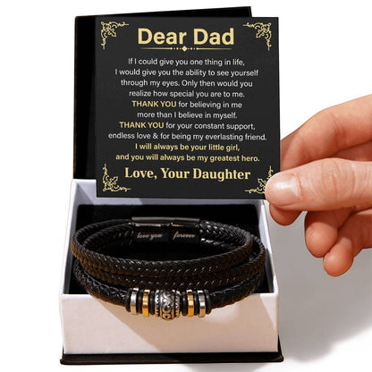 Dad Leather Bracelet Gift From Daughter With Message Card