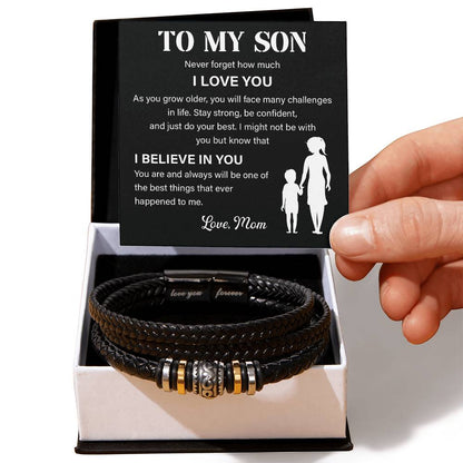 To My Son Leather Bracelet – I Believe in You