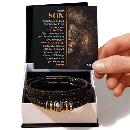 Son Leather Bracelet Gift with Lion Message Card