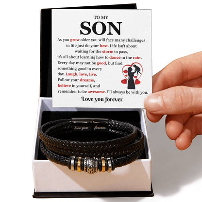 To My Son Leather Bracelet Gift from Mom With Note