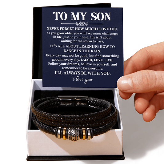 Gift for Son from Mom or Dad - Inspirational Leather Bracelet with Sentimental Note