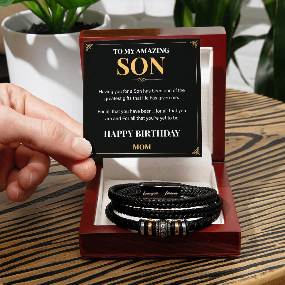 Birthday Son Bracelet Gift from Mom with Note.