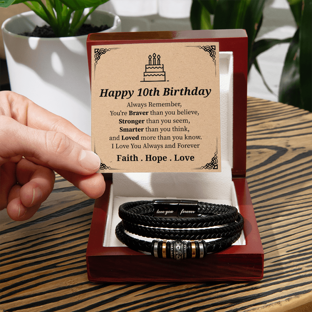 "Happy 10th Birthday - Braver, Stronger, Smarter - Inspirational Necklace for Kids"