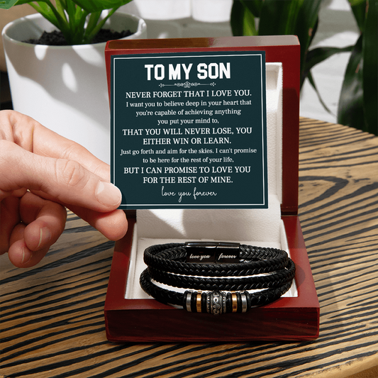 To My Son Leather Bracelet Graduation Gift from Mom or Dad