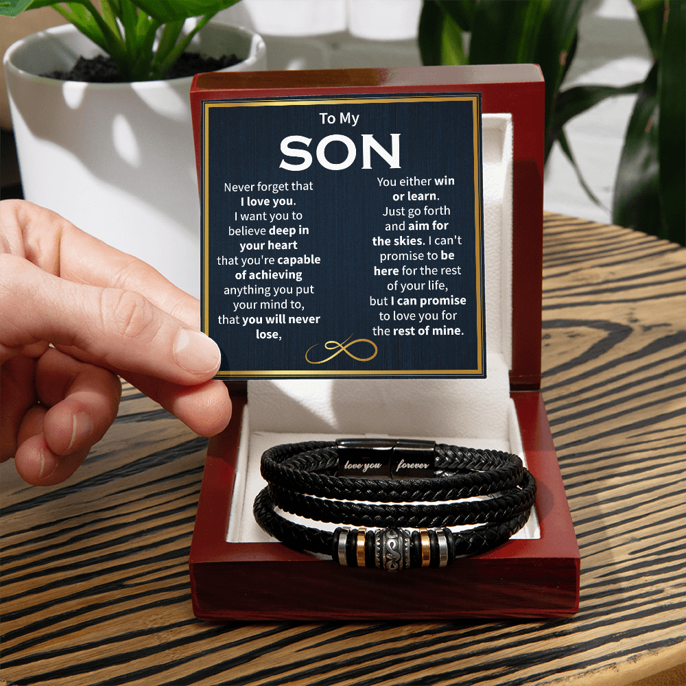 "To My Son - Never Forget I Love You - Motivational Bracelet - Inspirational Gift for Sons"