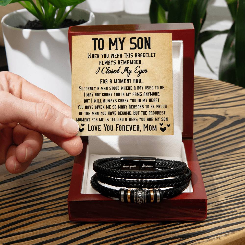 "To My Son - Forever in My Heart - Emotional Love and Pride Reminder Bracelet"