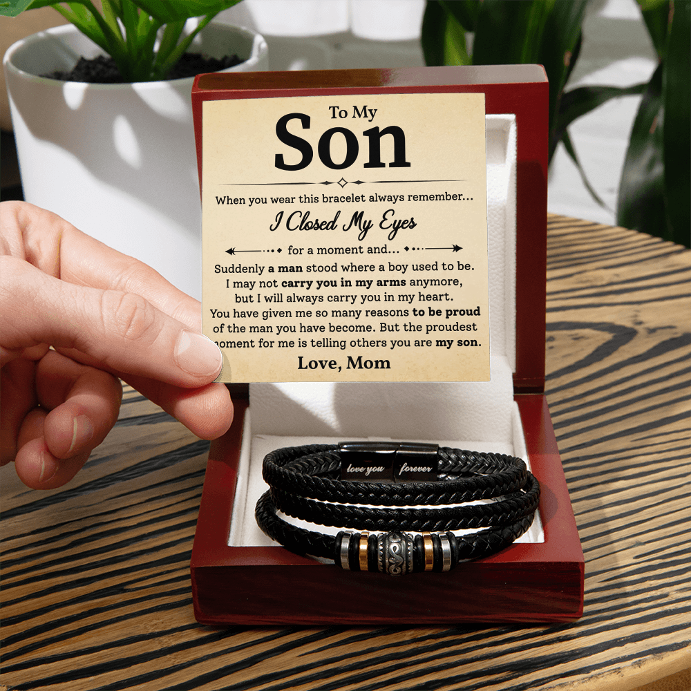 Mom to Son Bracelet Gift Proud of You Message Card