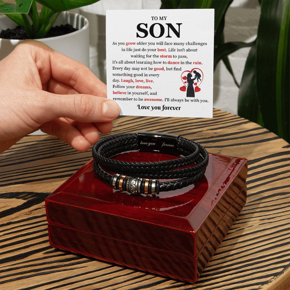 To My Son Leather Bracelet Gift from Mom With Note