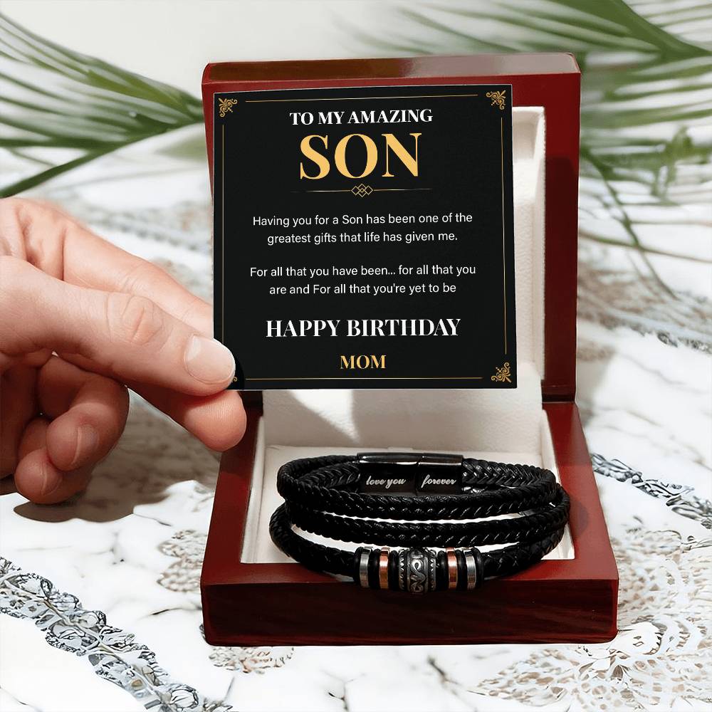 Birthday Son Bracelet Gift from Mom with Note.
