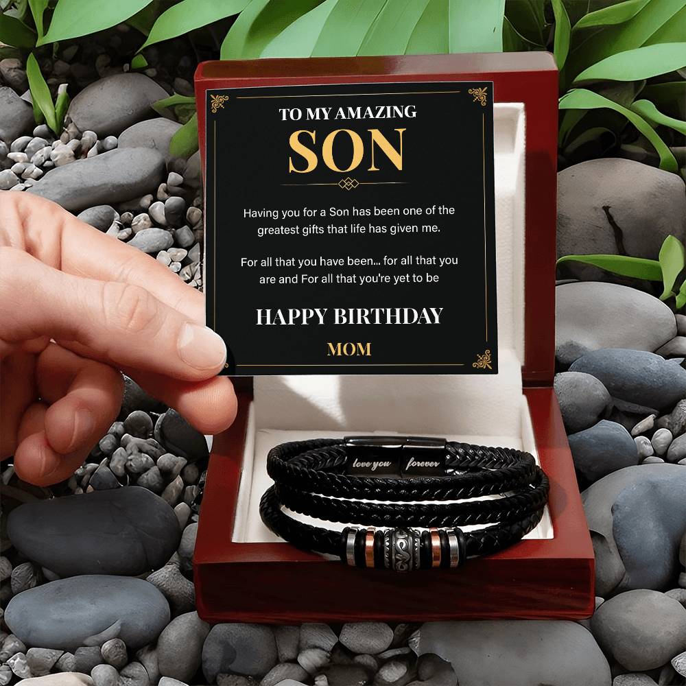 Birthday Son Bracelet Gift from Mom with Note.