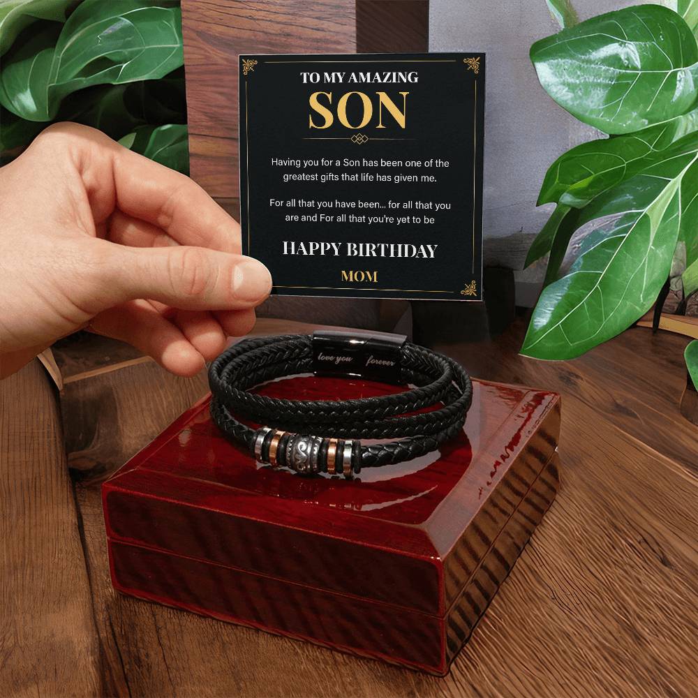 Birthday Son Bracelet Gift from Mom with Note.