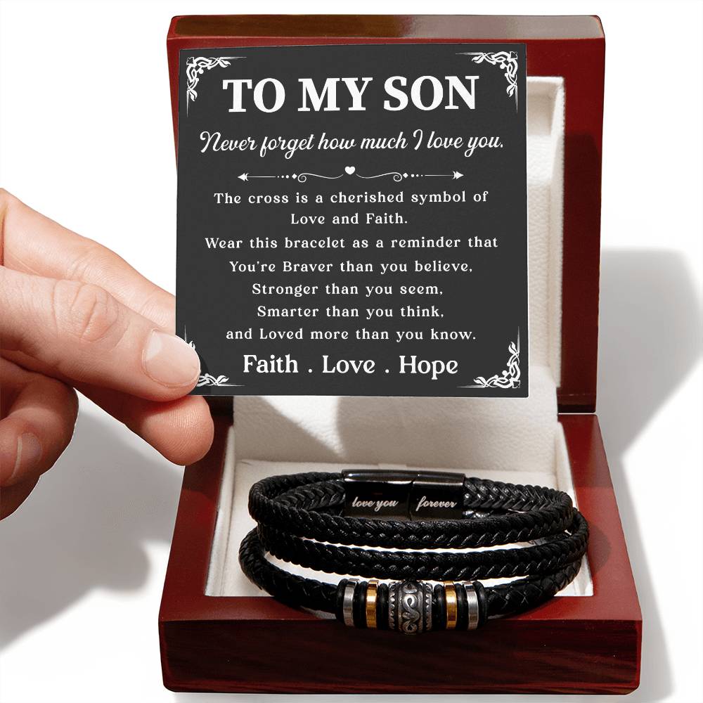 "To My Son - Faith, Love, Hope - Inspirational Cross Necklace for Strength and Love"