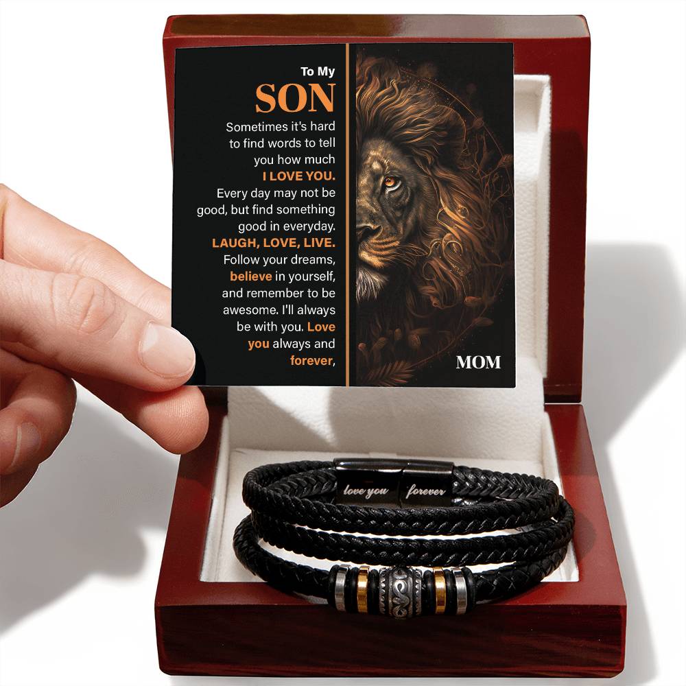 Son Leather Bracelet Gift with Lion Message Card
