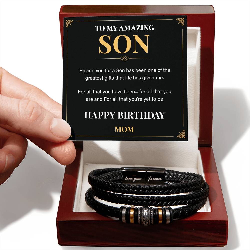 Birthday Son Bracelet Gift from Mom with Note.
