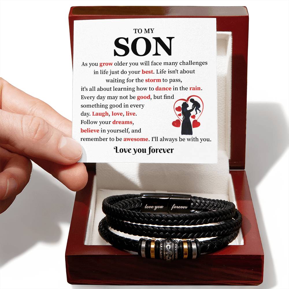 To My Son Leather Bracelet Gift from Mom With Note