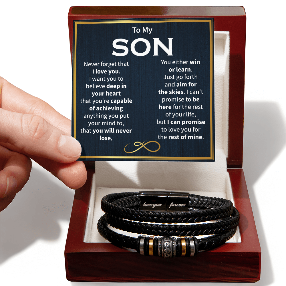 "To My Son - Never Forget I Love You - Motivational Bracelet - Inspirational Gift for Sons"