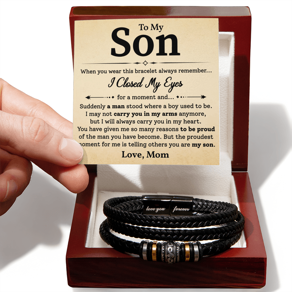 Mom to Son Bracelet Gift Proud of You Message Card