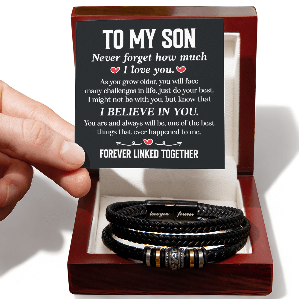 "To My Son Necklace - Forever Linked Together with Love, Strength, and Belief"