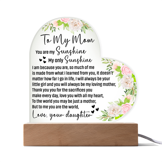 To My Mom Acrylic Heart Plaque Mother's Day Gift from Daughter