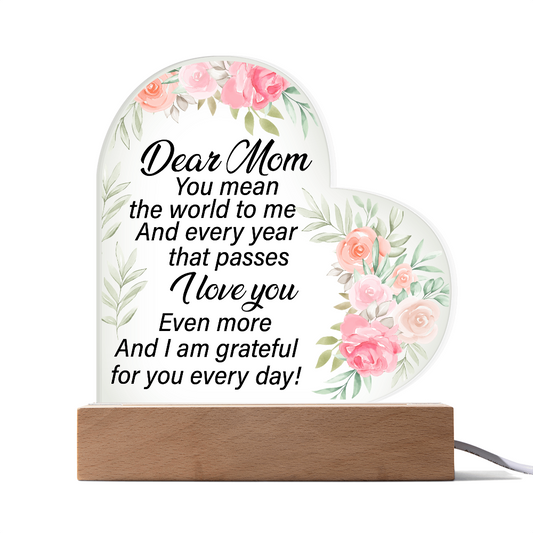 Dear Mom Acrylic Heart Plaque Sentimental Mother's Day Gift from Daughter or Son