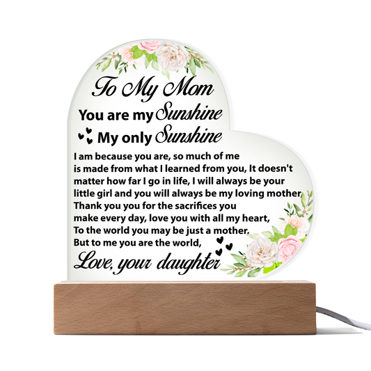 To My Mom Heart Plaque Mother’s Day Birthday Gift from Daughter