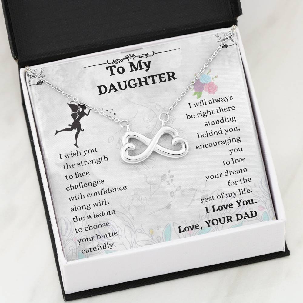 Daughter Infinity Necklace Gift from Dad with Heartfelt Message Card