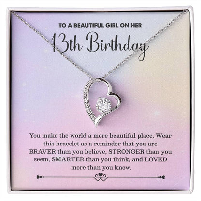 13th Birthday Necklace for Girl – Heart Pendant with Pastel Message Card