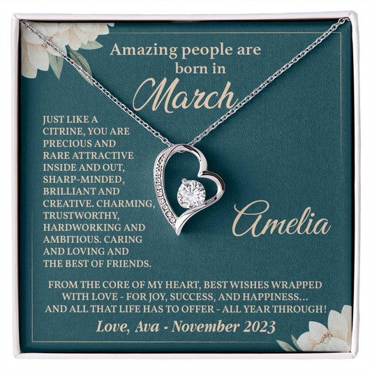 March Birthstone Necklace Gift for Her – Floral Heart Box
