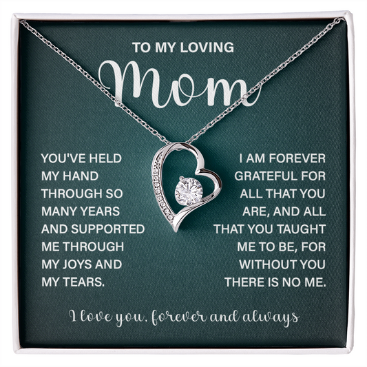 Loving Mom Necklace Gift, Forever and Always Message Card