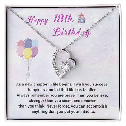 18th Birthday Gift Necklace for Girl – Heart Pendant & Gift Card
