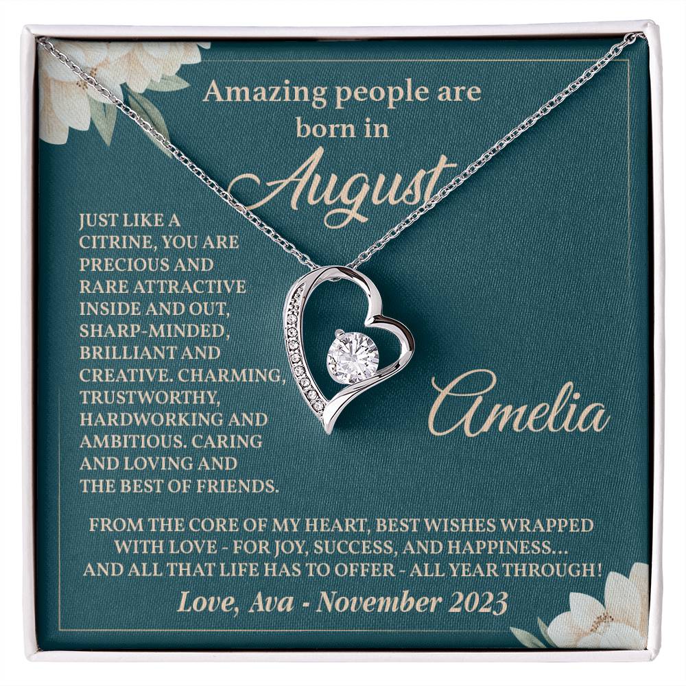 August Birthday Necklace Gift for Her – Heart Pendant in Box
