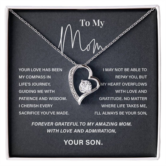 To My Mom Necklace from Son – Heart Pendant with Gratitude Message