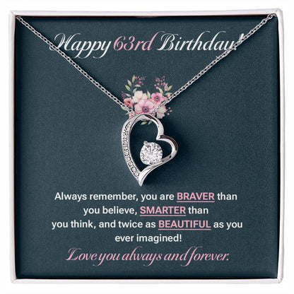 63rd Birthday Necklace Gift for Women – Heart Pendant with Card