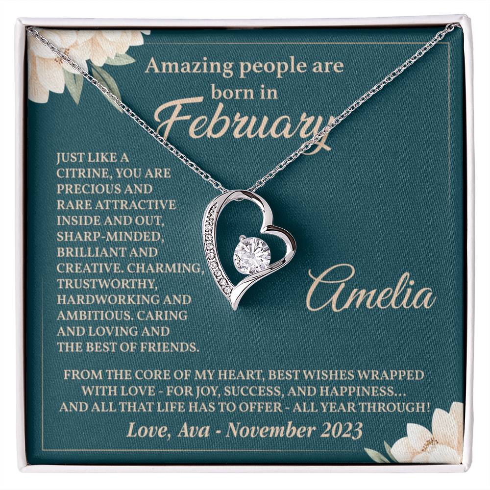 February Birthstone Necklace Gift for Her – Elegant Floral Box