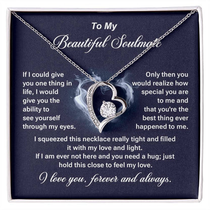 Soulmate Necklace Gift for Her Love Heart Pendant with Deep Message Card