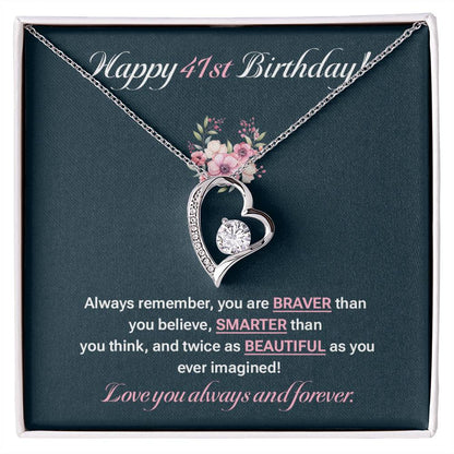 41st Birthday Gift for Her – Heart Necklace with Sentimental Card