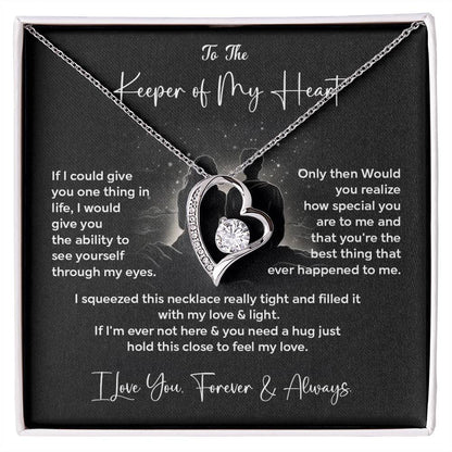 To The Keeper of My Heart Necklace Gift From Husband Message Card & Box