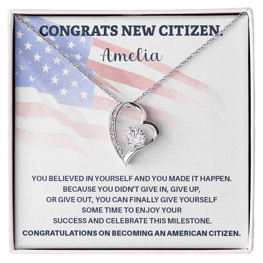 Congrats Necklace For New U.s. Citizen Amelia Necklace For New U.s. Citizen Gift For New American Citizen Necklace With Citizenship Message U.s. Citizenship Achievement Gift Necklace For Proud U.s. Citizen Necklace For Citizenship Success