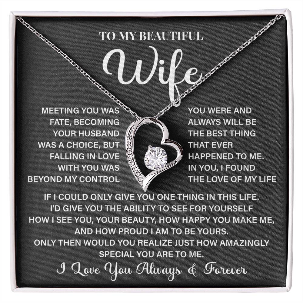 To My Beautiful Wife Necklace – 'meeting You Was Fate' Sentimental Jewelry Gift For Wife From Husband, Romantic Message 'you Are The Love Of My Life' Forever Love Keepsake
