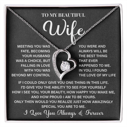 To My Beautiful Wife Necklace – 'meeting You Was Fate' Sentimental Jewelry Gift For Wife From Husband, Romantic Message 'you Are The Love Of My Life' Forever Love Keepsake