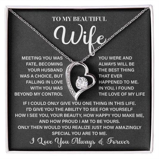 To My Beautiful Wife Necklace – 'meeting You Was Fate' Sentimental Jewelry Gift For Wife From Husband, Romantic Message 'you Are The Love Of My Life' Forever Love Keepsake