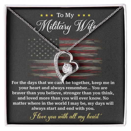 Military Wife Necklace - Braver, Stronger, Loved Forever, A Heartfelt Gift Of Love Across Distance - From Your Heartfelt Husband