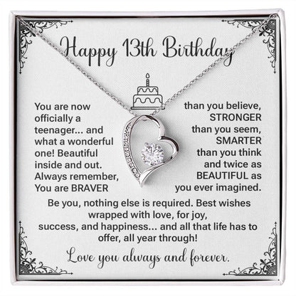 13th Birthday Gift for Teen Girl – Heart Necklace with Message Card