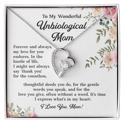 To My Wonderful Unbiological Mom, Best Appreciation Necklace Gift For Mom Thoughtful Words And Love Necklace Forever Love Necklace For Second Mom Best Appreciation Necklace Thank You Necklace Unbiological Mom Necklace Gift From Son