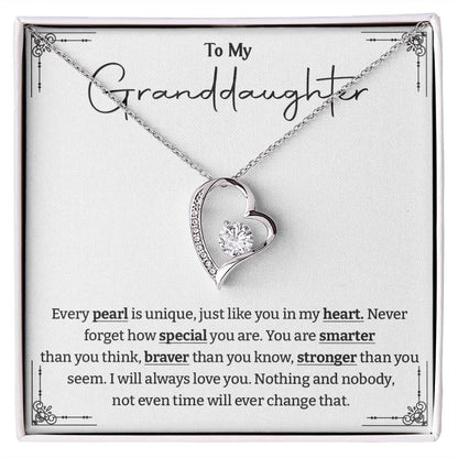 Granddaughter Necklace Gift – Unique Like a Pearl Heart Pendant