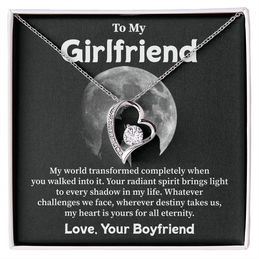To My Girlfriend Moonlight Heart Necklace – Love Letter Gift from Boyfriend with Emotional Card