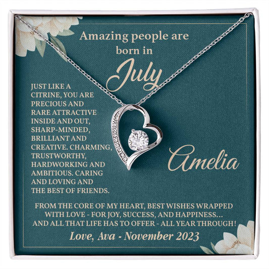 July Birthstone Heart Necklace Gift for Her – Message Box